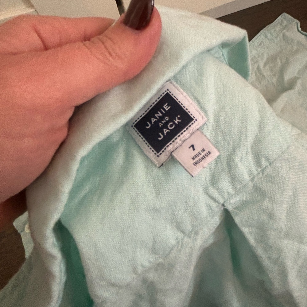 Janie and Jack Mint Green Button-Down Shirt Cotton Spring Little Boys Size 7 - Picture 3 of 5